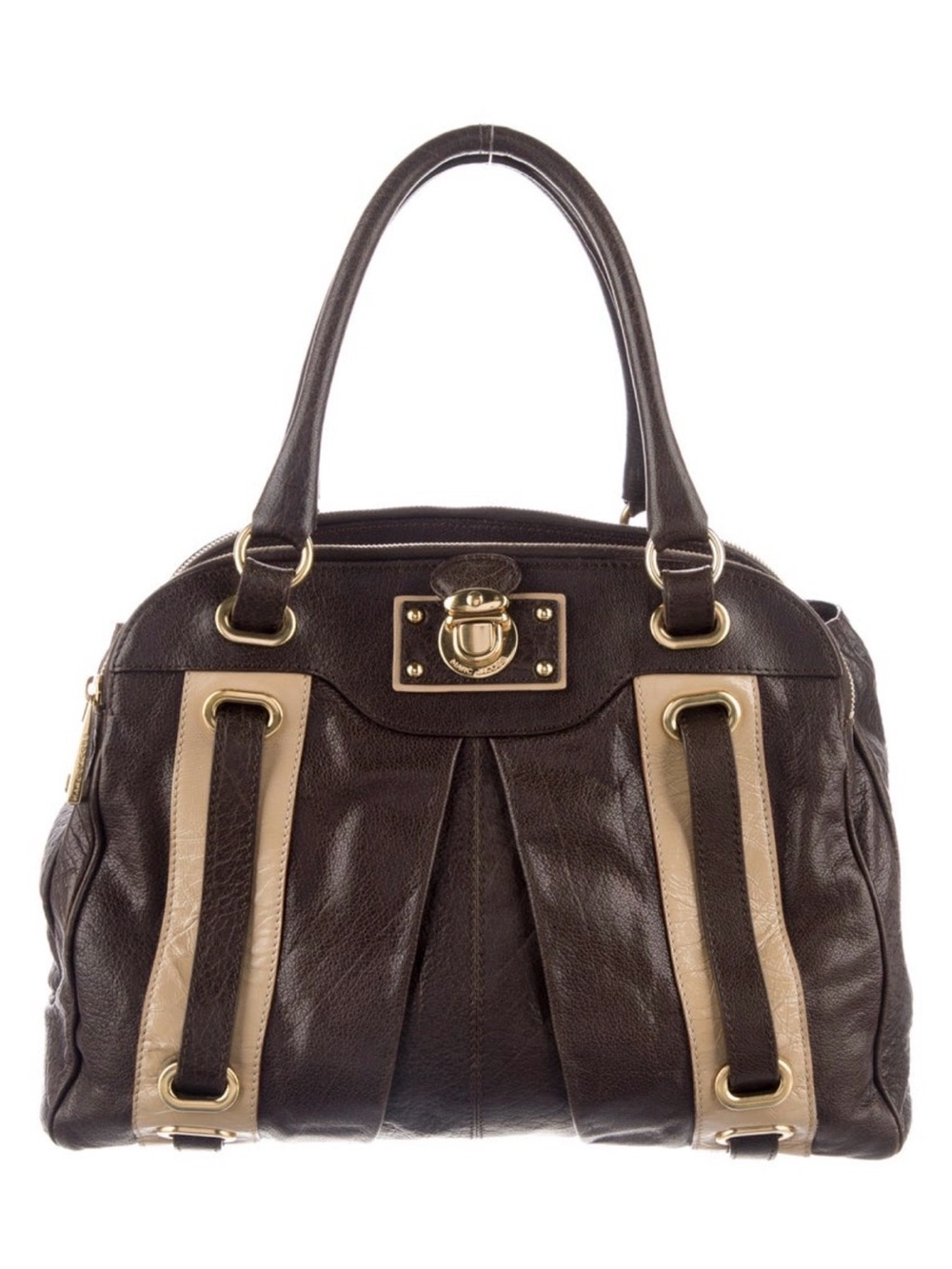 Marc Jacobs Dark Brown and Beige Leather Satchel